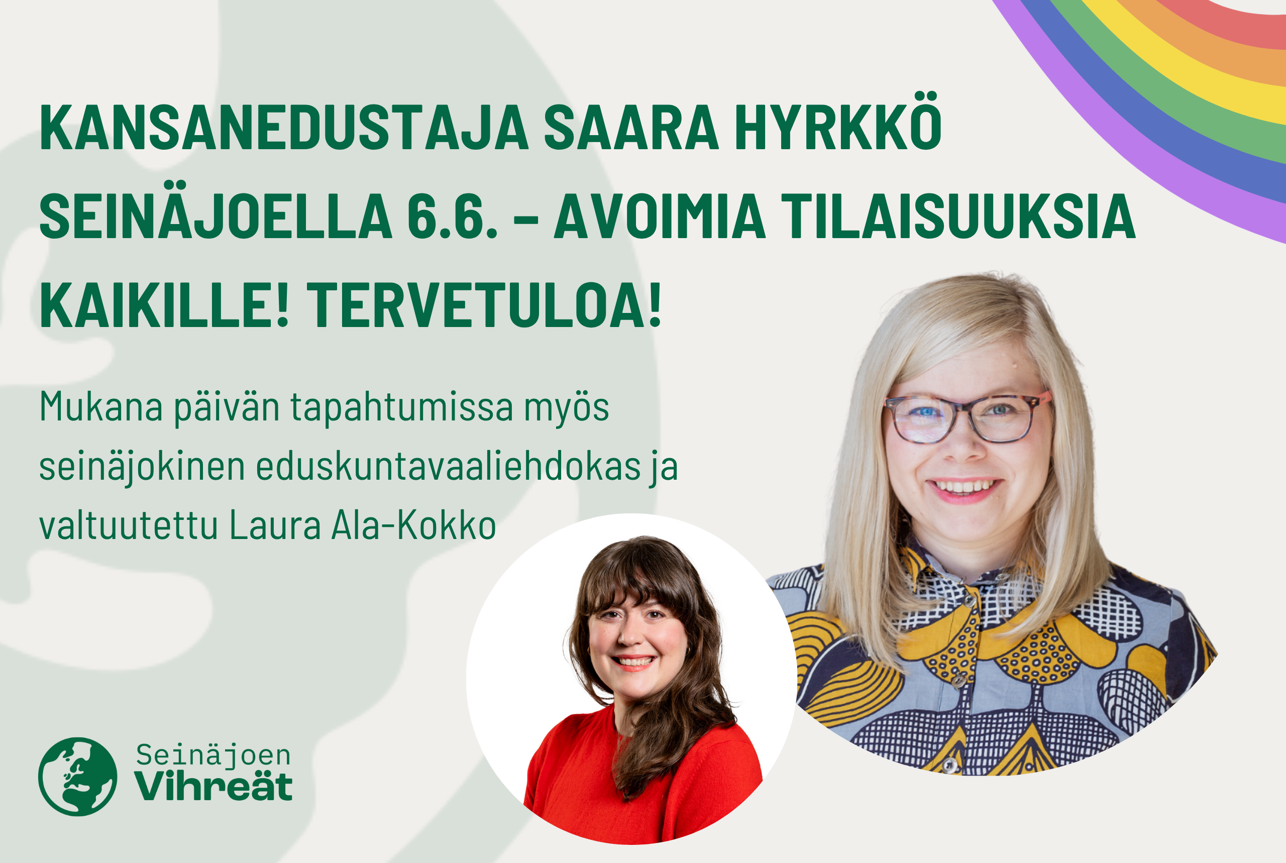 Kansanedustaja Saara Hyrkkö Seinäjoelle 6.6. – avoimia tilaisuuksia kaikille